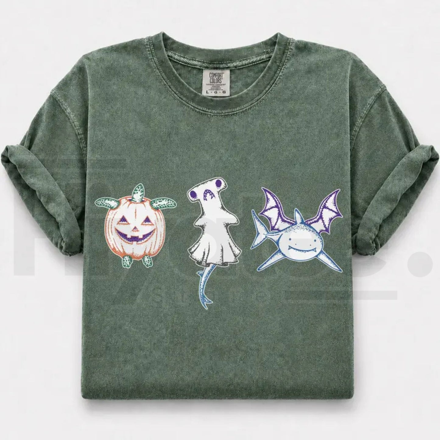 Comfort Colors Halloween Shark Pumpkin Turtle Ocean Graphic Tee