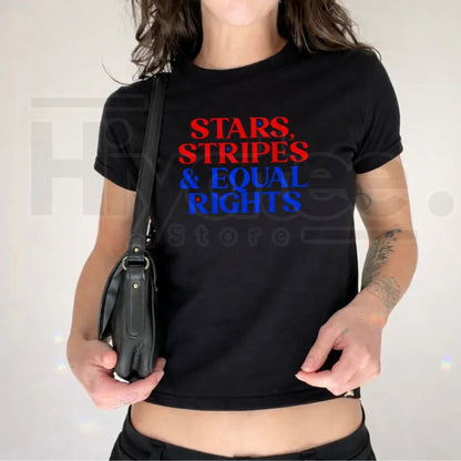 Stars Stripes And Human Rights Baby Tee – Retro 4th Of July Liberal Feminist Shirt, Y2K USA Patriotic Gift