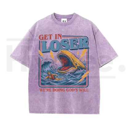 "Get In Loser" Jonah and the Whale T-Shirt – Vintage Washed Christian Humor Streetwear