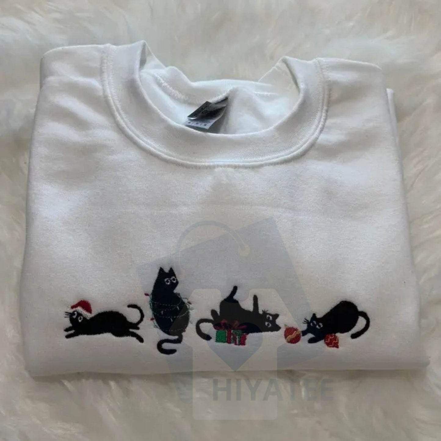 Meowy Christmas Black Cats Embroidered Sweatshirt – Unisex Holiday Cat Lover Crewneck
