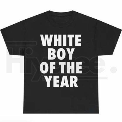 Men's White Boy Of The Year Oversized Round Neck Funny Meme Graphic T-Shirt