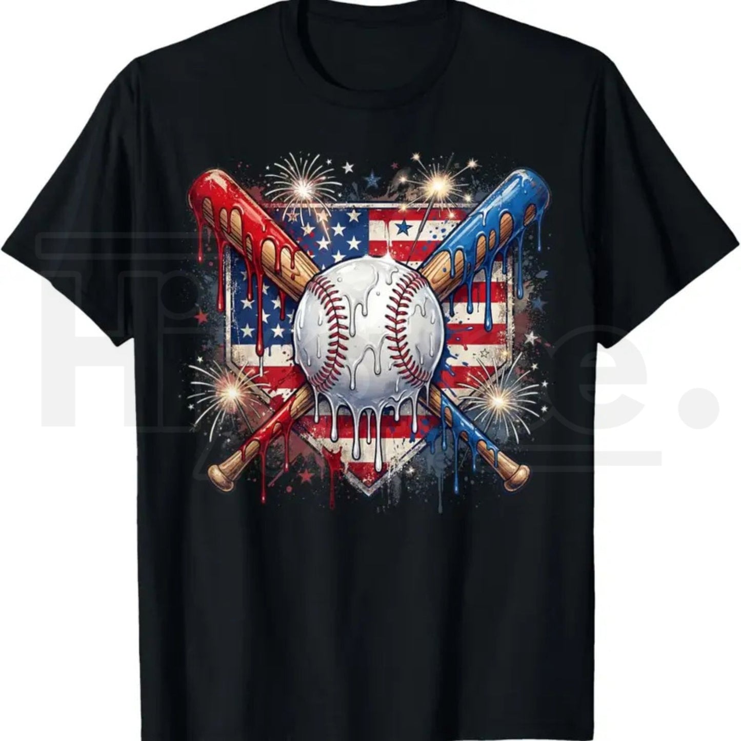 Baseball Drip Patriotic Ice Cream US Flag Youth Boys T-Shirt – Summer Graphic Tee