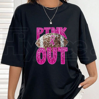 Pink Glitter Football Breast Cancer Awareness Women's T-Shirt – Relaxed Fit Top
