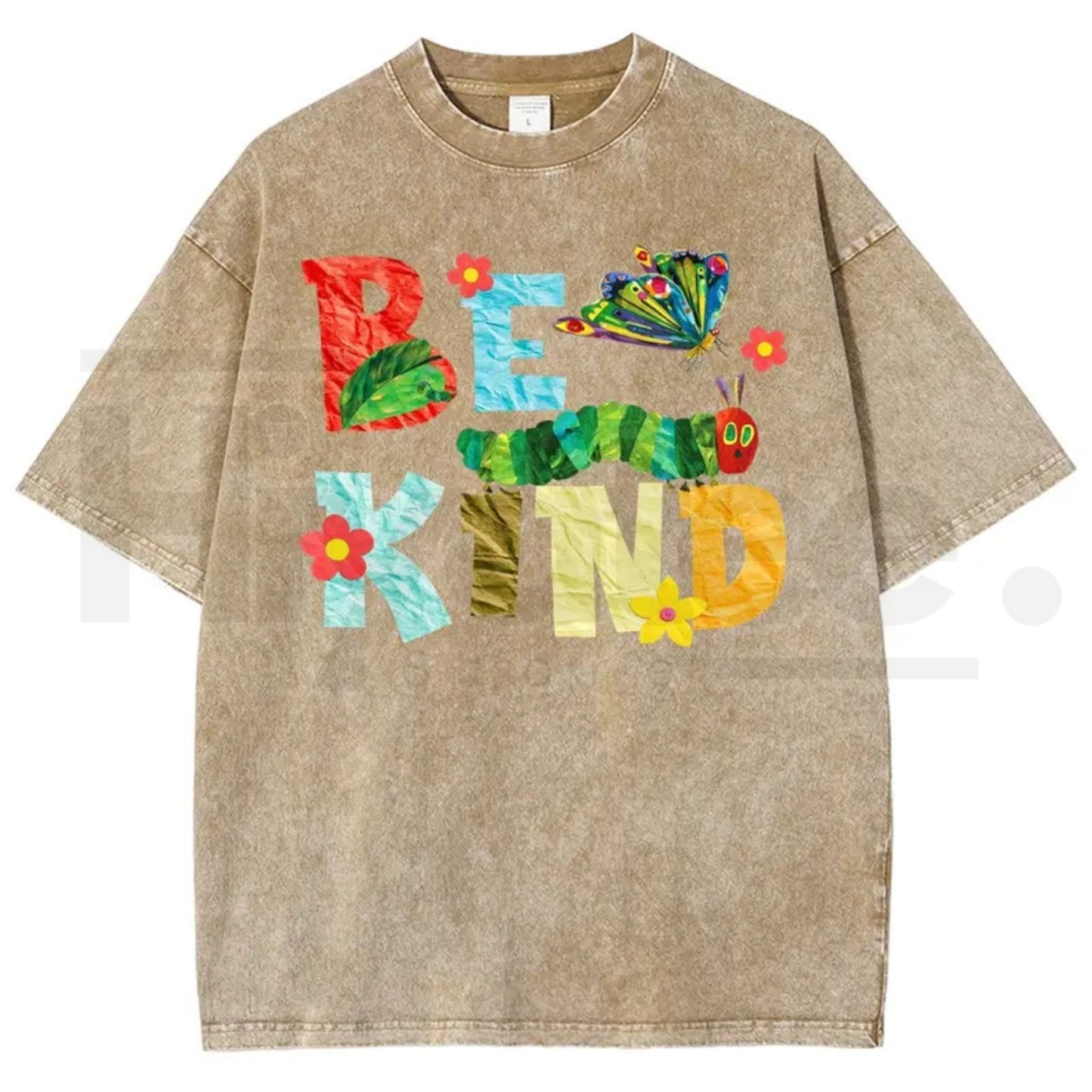 Be Kind Paper Collage Bug Butterfly Floral Vintage Washed Tee – Y2K Aesthetic Graphic Shirt