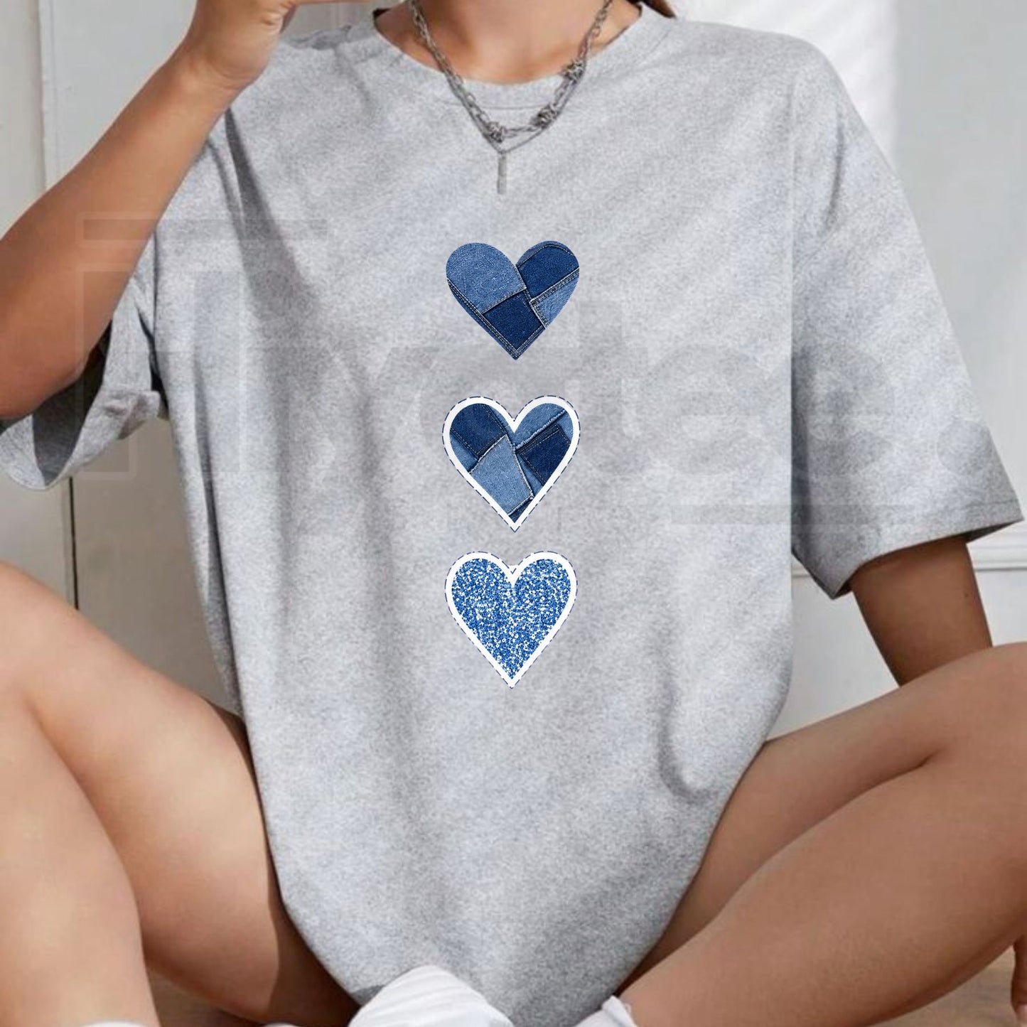Women's Denim Heart Graphic T-Shirt – Cute Casual Summer Streetwear Top