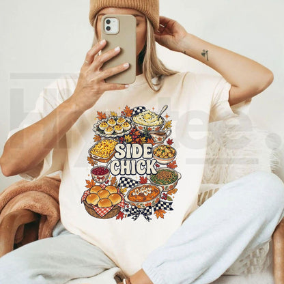 Comfort Colors Side Chick Thanksgiving T-Shirt – Retro Y2K Friendsgiving Tee