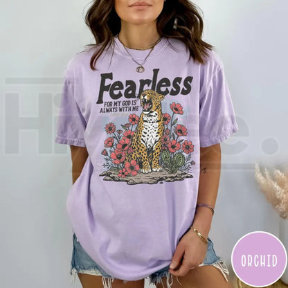 Fearless Bible Verse Comfort Colors T-Shirt Isaiah 41:10 Faith Leopard Shirt