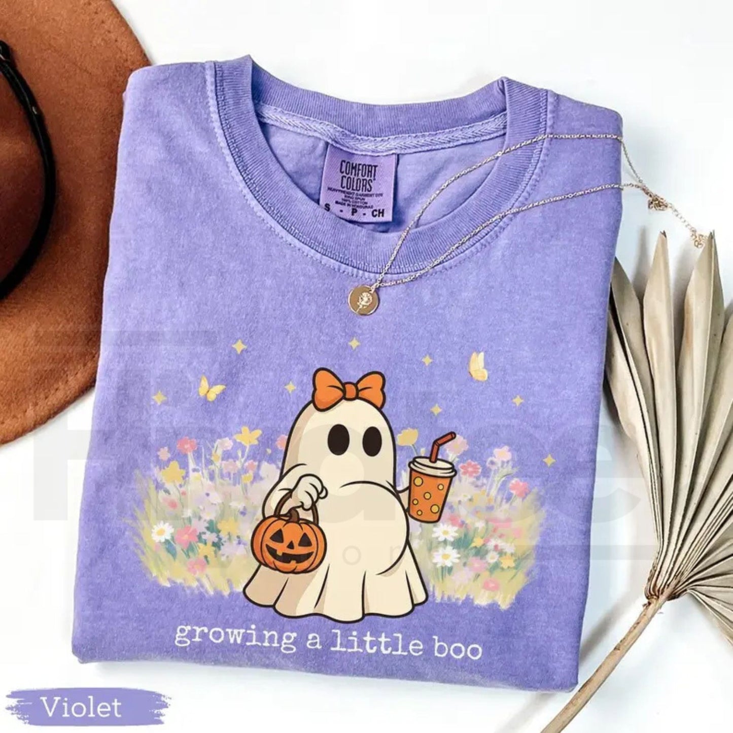 Comfort Colors Growing A Little Boo Halloween Maternity Shirt