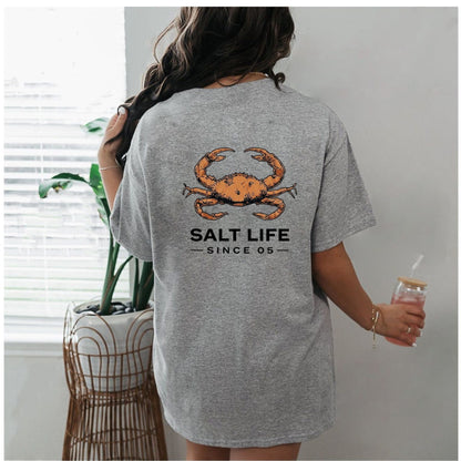 Coastal Vintage Crab T-Shirt – Retro Salt Life Slate Blue Graphic Tee