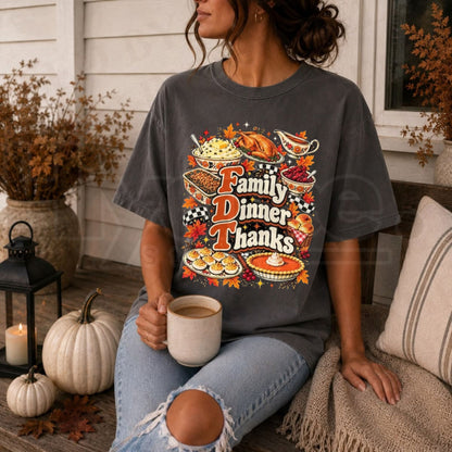 Comfort Colors FDT Family Dinner Thanks T-Shirt – Hidden Message Thanksgiving Tee