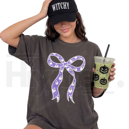 Purple Ghost Bow Comfort Colors Shirt Trendy Halloween Tee