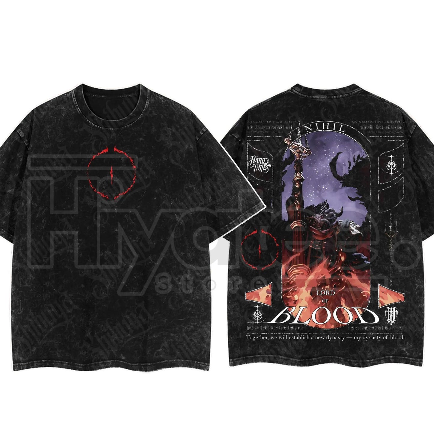Dark Fantasy Gaming Washed T-Shirt – Oversized Cotton Double Print Streetwear Tee