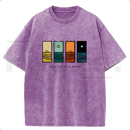 "One Day At A Time" Holafish – Oversize Acid Wash Vintage Graphic Top