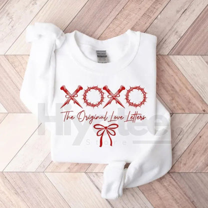 XOXO The Original Love Letters Sweatshirt: Christian Valentine’s Bow Shirt