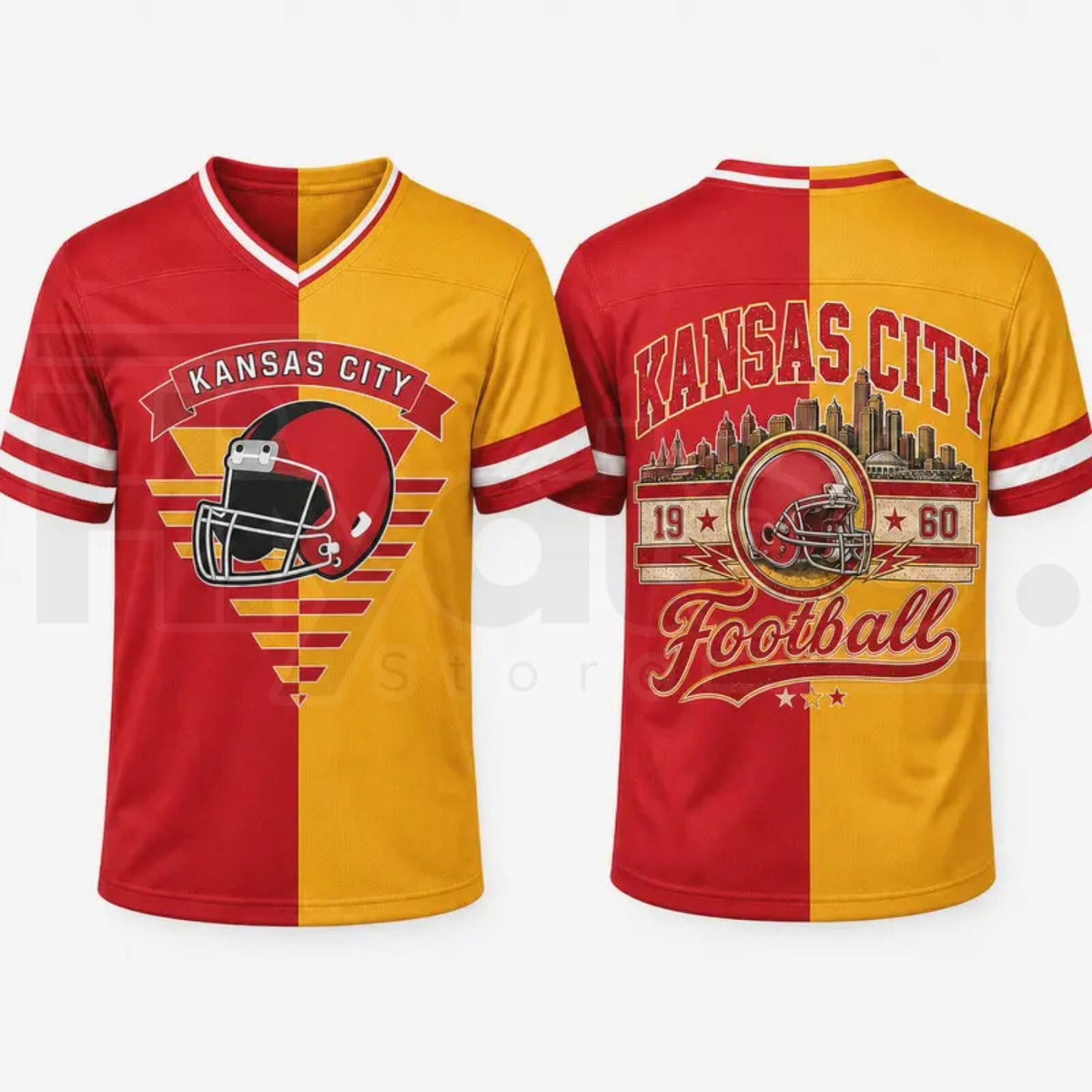 Unisex Two-Tone Split Fan Jersey – Loose V-Neck Striped Cuffs Watch Party Top