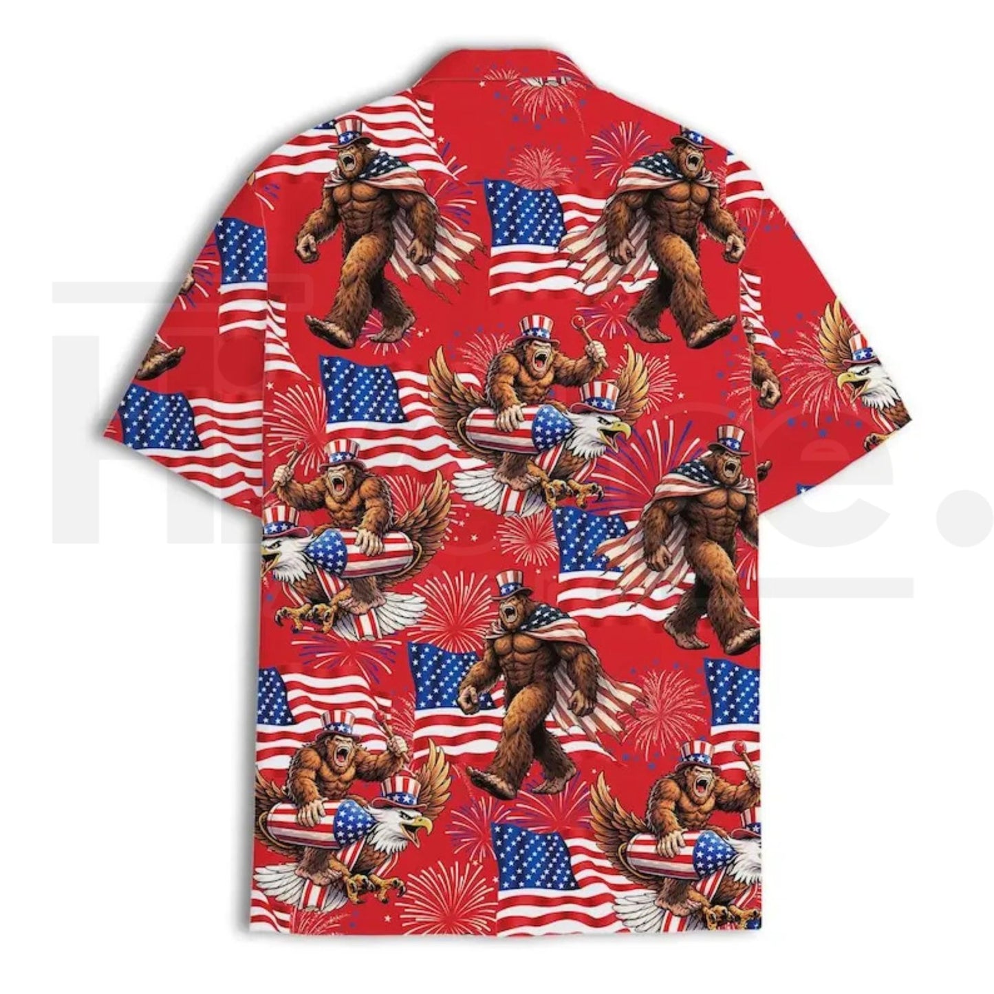 Bigfoot Firework Hawaiian Shirt – Patriotic Aloha Shirt, USA Flag Print, Summer Vacation Party Wear, Gift For Him