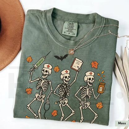 Comfort Colors Halloween Nurse Skeleton Shirt Spooky Season RN Fall Tee