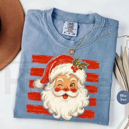 Vintage Santa Stripe Christmas Graphic Tee