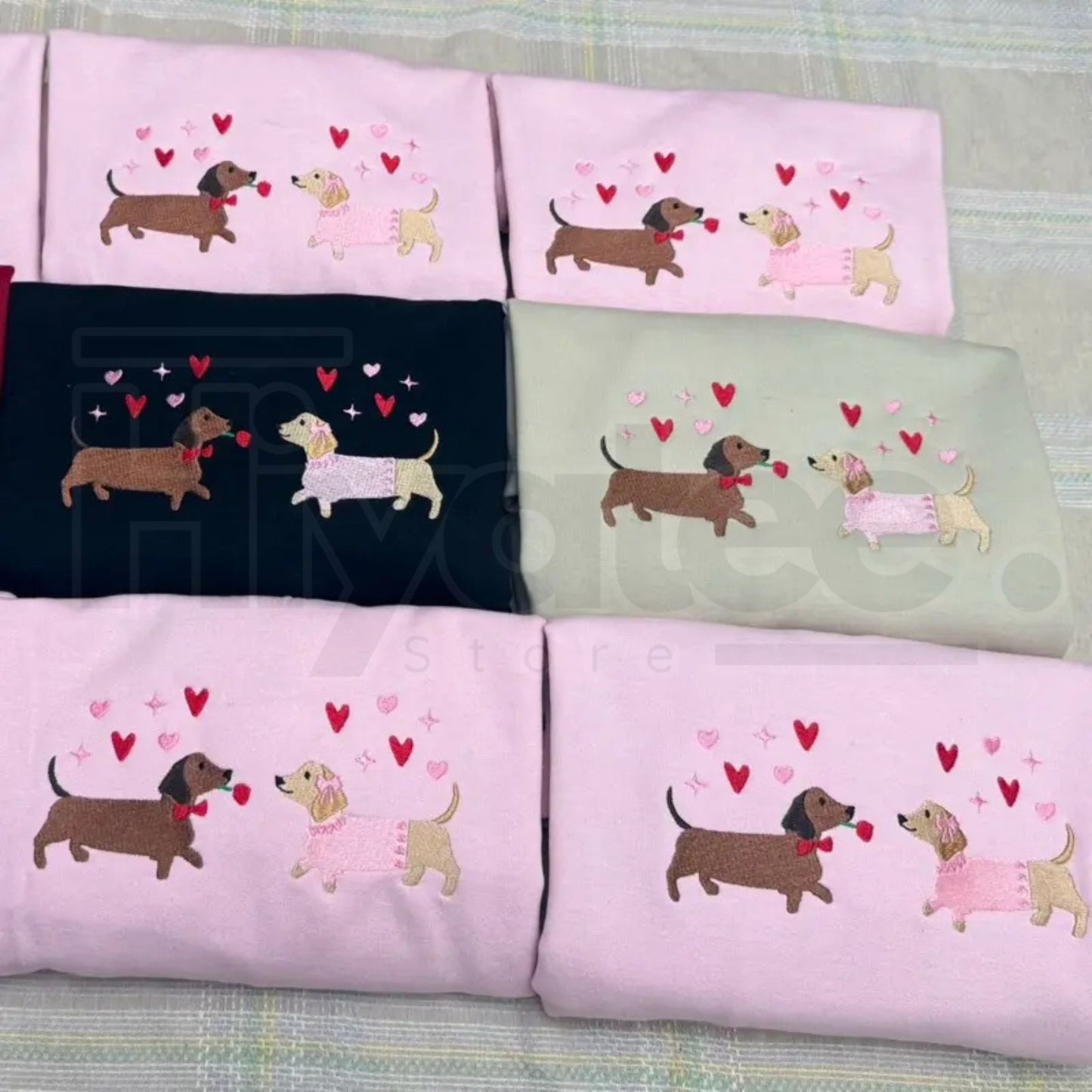 Embroidered Dachshund Valentine’s Day Sweatshirt: Cute Hearts Dog Crewneck