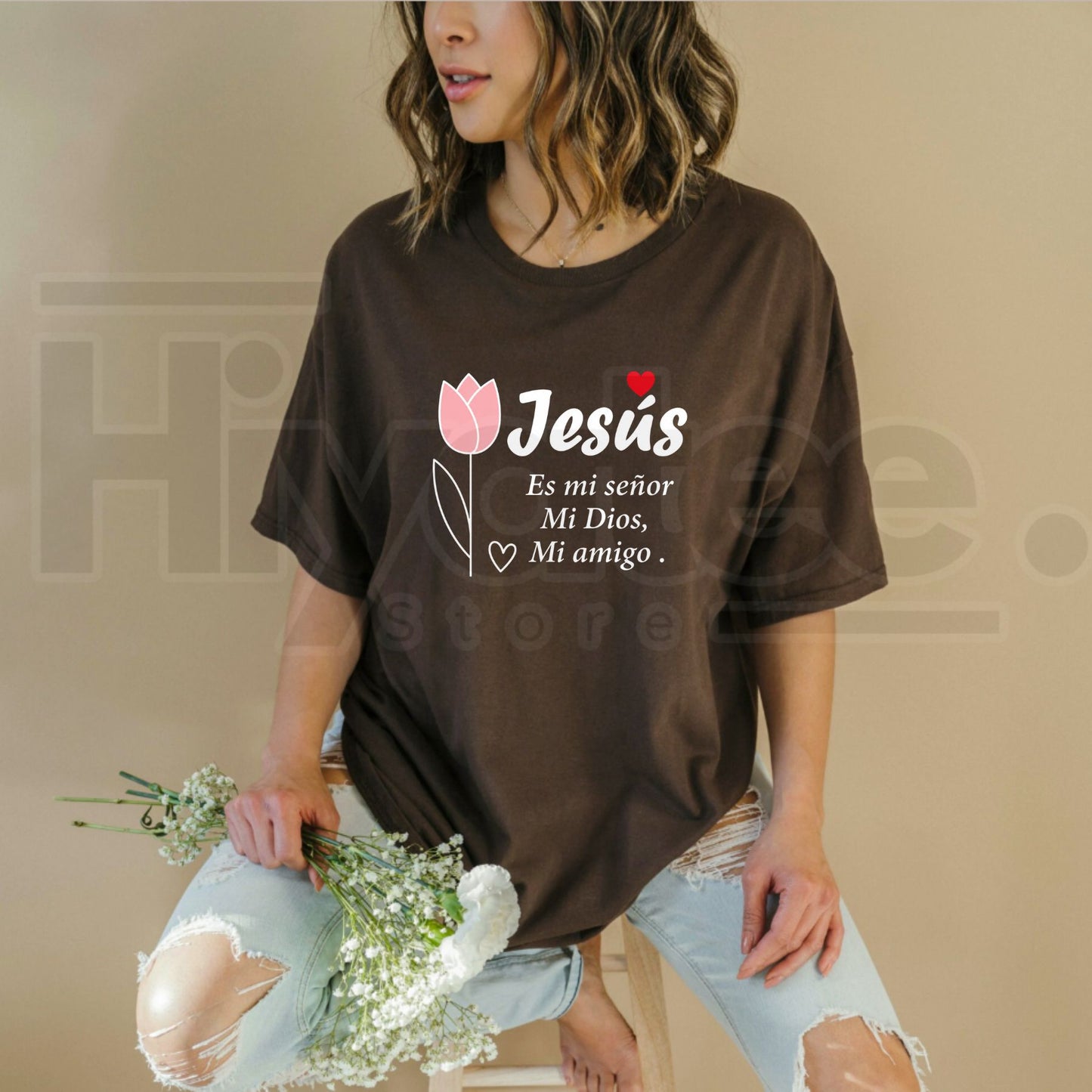 Spanish Christian Shirt Women Plus Size Jesus Floral Faith Graphic Tee
