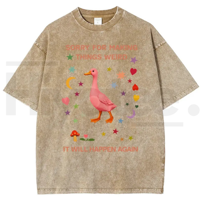 Vintage Funny Duck Meme Graphic T-Shirt – Sorry For Making Things Weird Oversized Heavyweight Cotton Tee