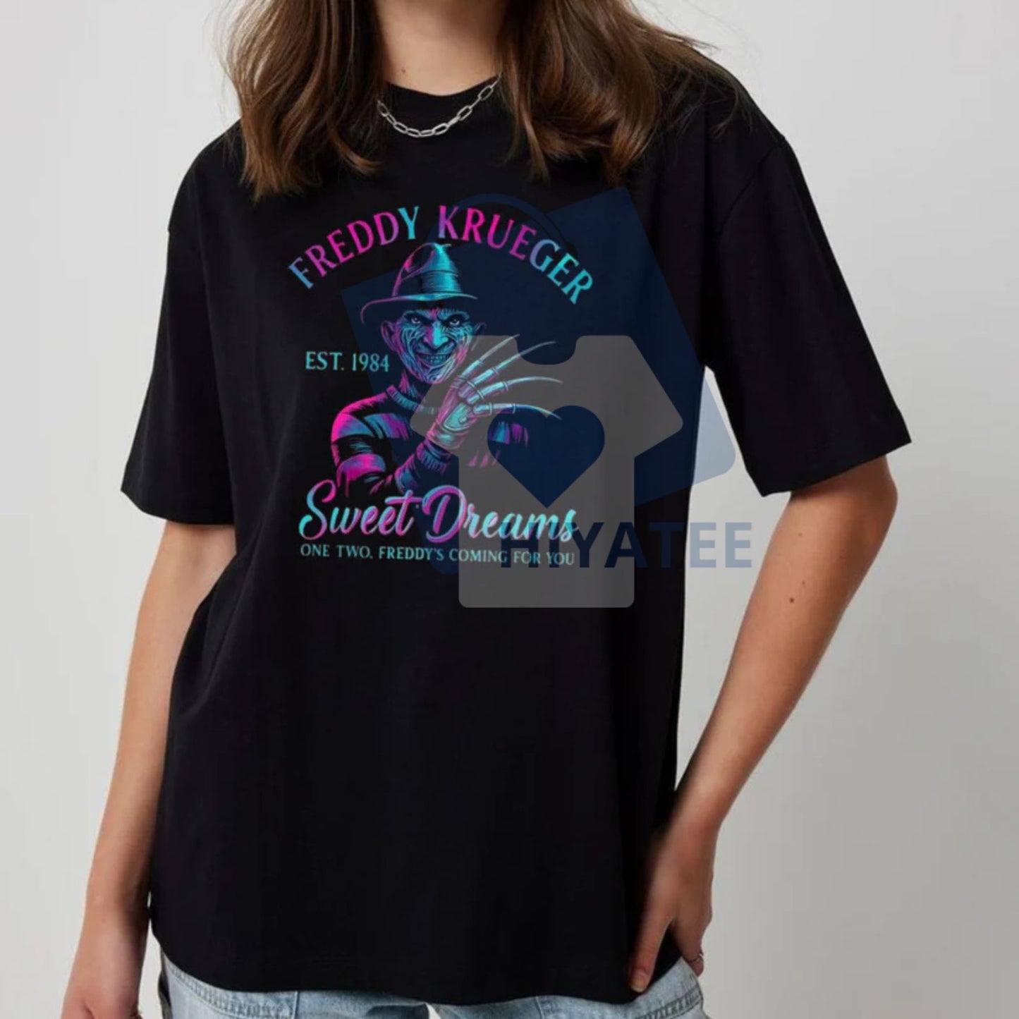 Halloween Neon Horror Characters T-Shirt – Retro Glowing Graphic Tee