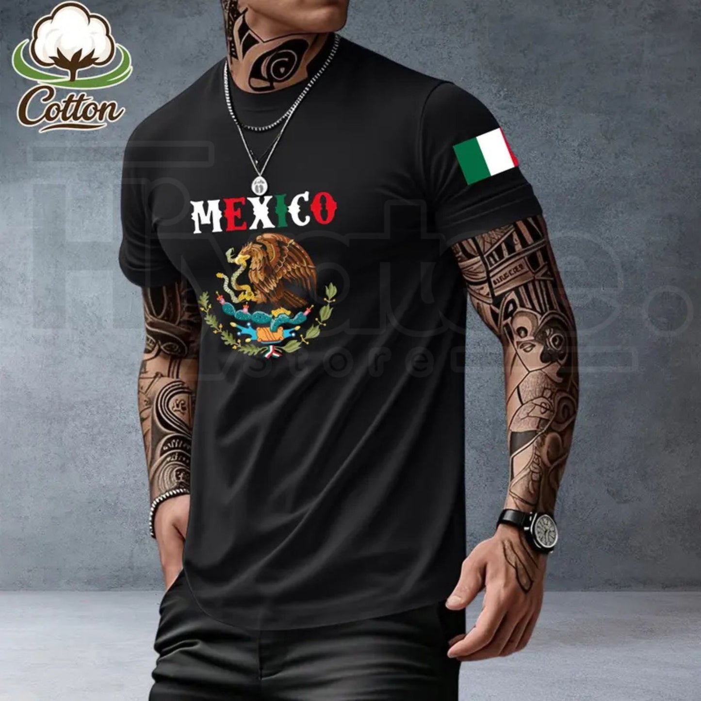 Men's Heavyweight Loose-Fit Mexican Heritage T-Shirt – Summer Casual Streetwear Tee