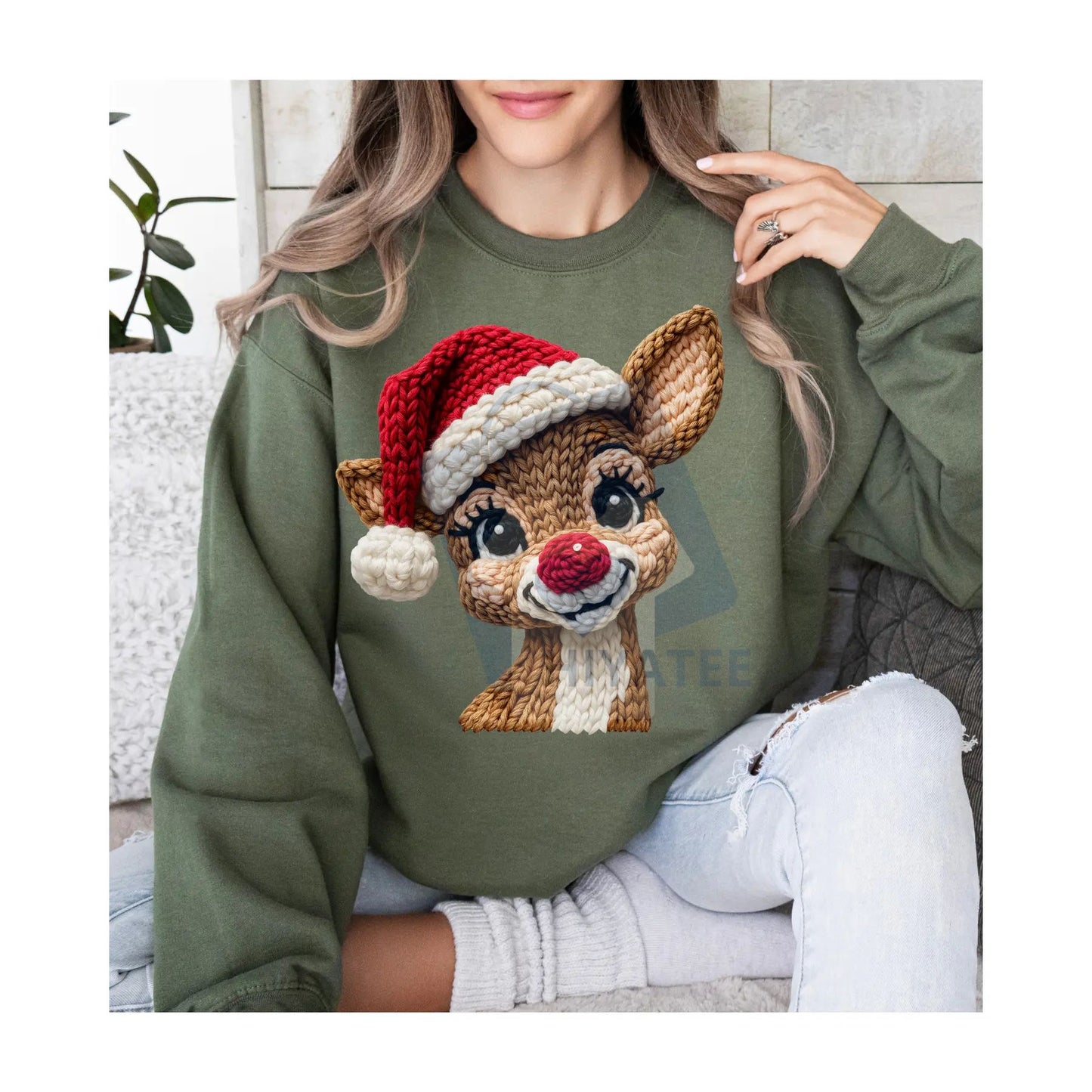 Red Nose Reindeer Santa Hat Holiday Sweatshirt: Cute Festive Crewneck Pullover, Classic Christmas Graphic Sweater