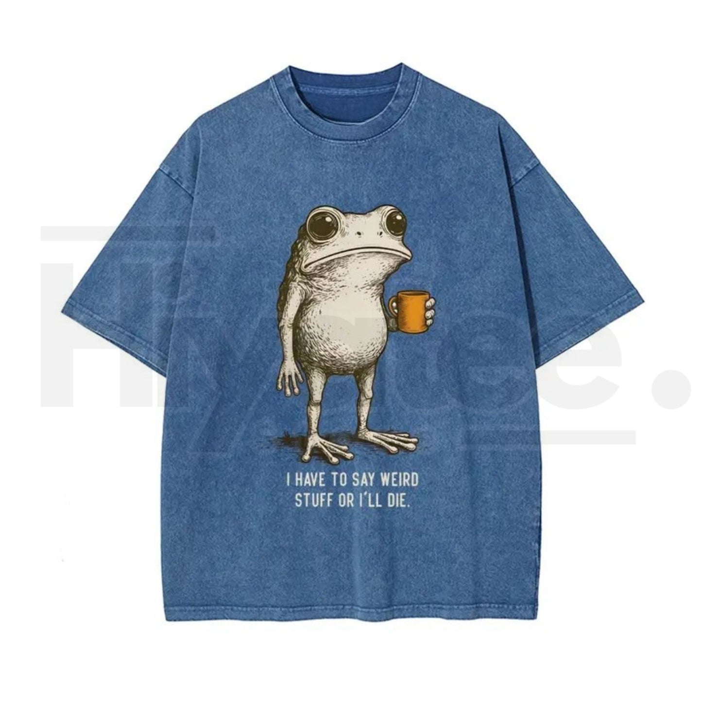 "I HAVE TO SAY WEIRD STUFF" Funny Frog Oversized Vintage Graphic T-Shirt – Retro Eco-Friendly Washed Stretch Cotton Top