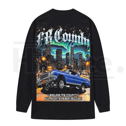 FB County Graphic Long Sleeve T-Shirt – Classic Streetwear Style, Heavyweight Long Sleeve Tee