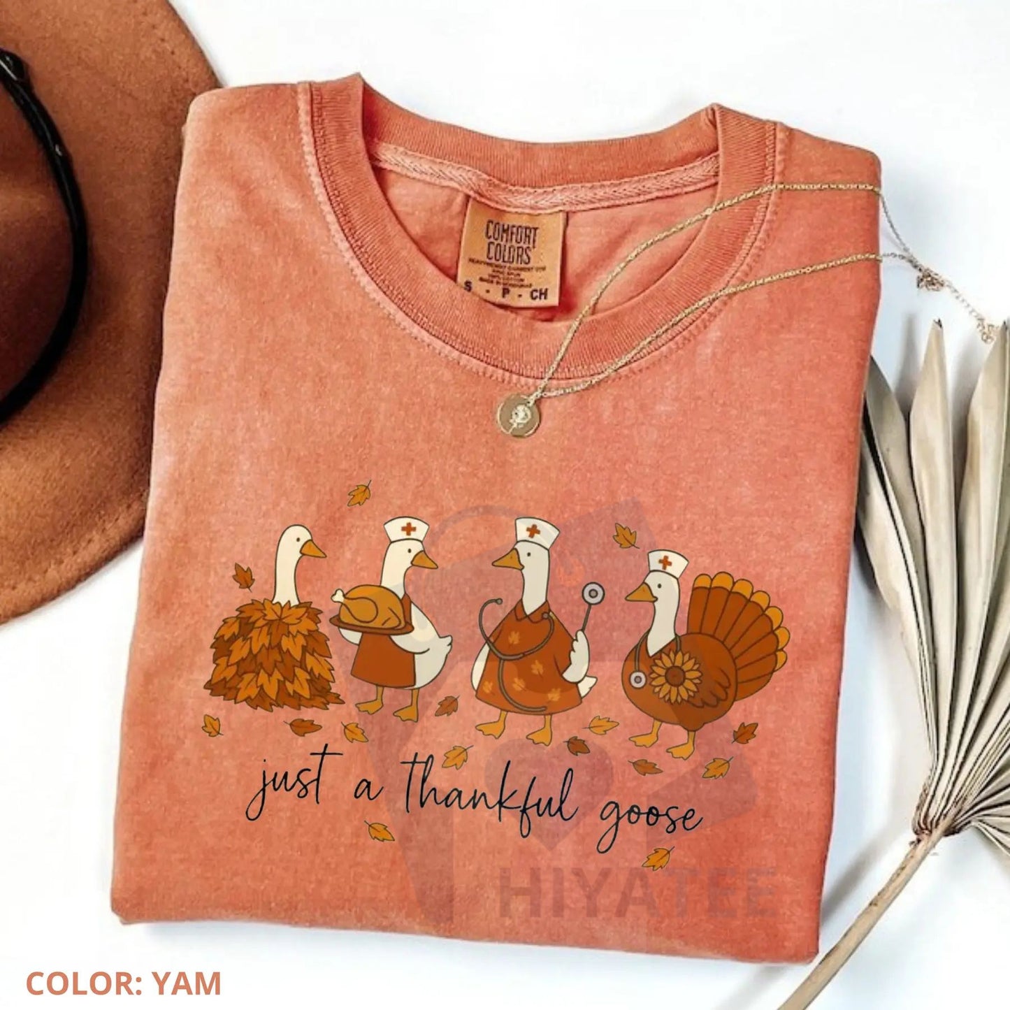 Comfort Colors Just A Thankful Goose Nurse T-Shirt – Funny Fall Nurse Tee, Cute Nursing Appreciation Gift, Thanksgiving Top
