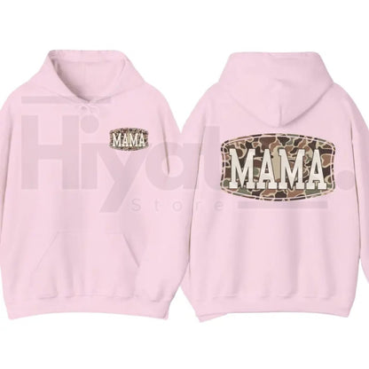 Camo Mama 2-Sided Hoodie – Trendy Camouflage Graphic Pullover, Cool Streetwear Mother’s Day Gift for Moms