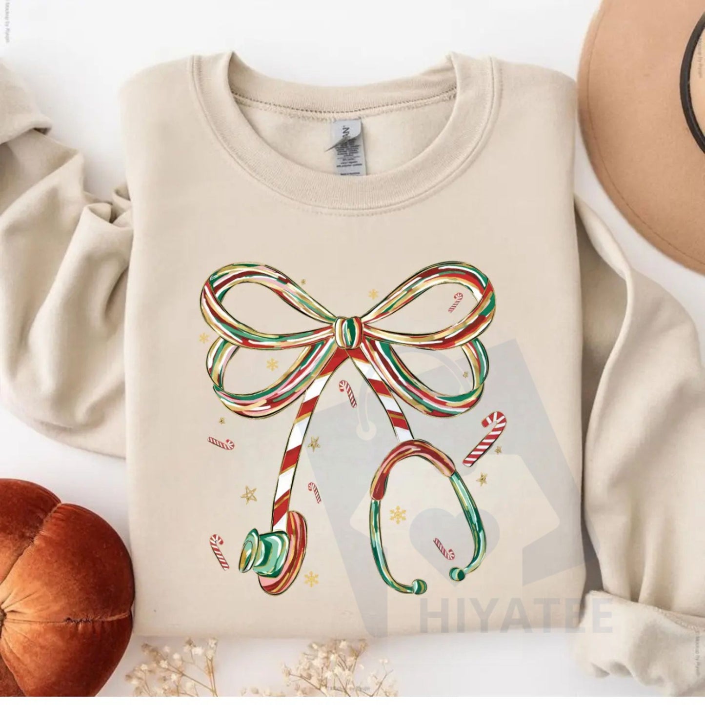 Christmas Nurse Sweatshirt - Candy Cane Stethoscope Bow Design: Cute Holiday Medical Crewneck, Cozy Winter Outfit, Funny Christmas Gift Idea
