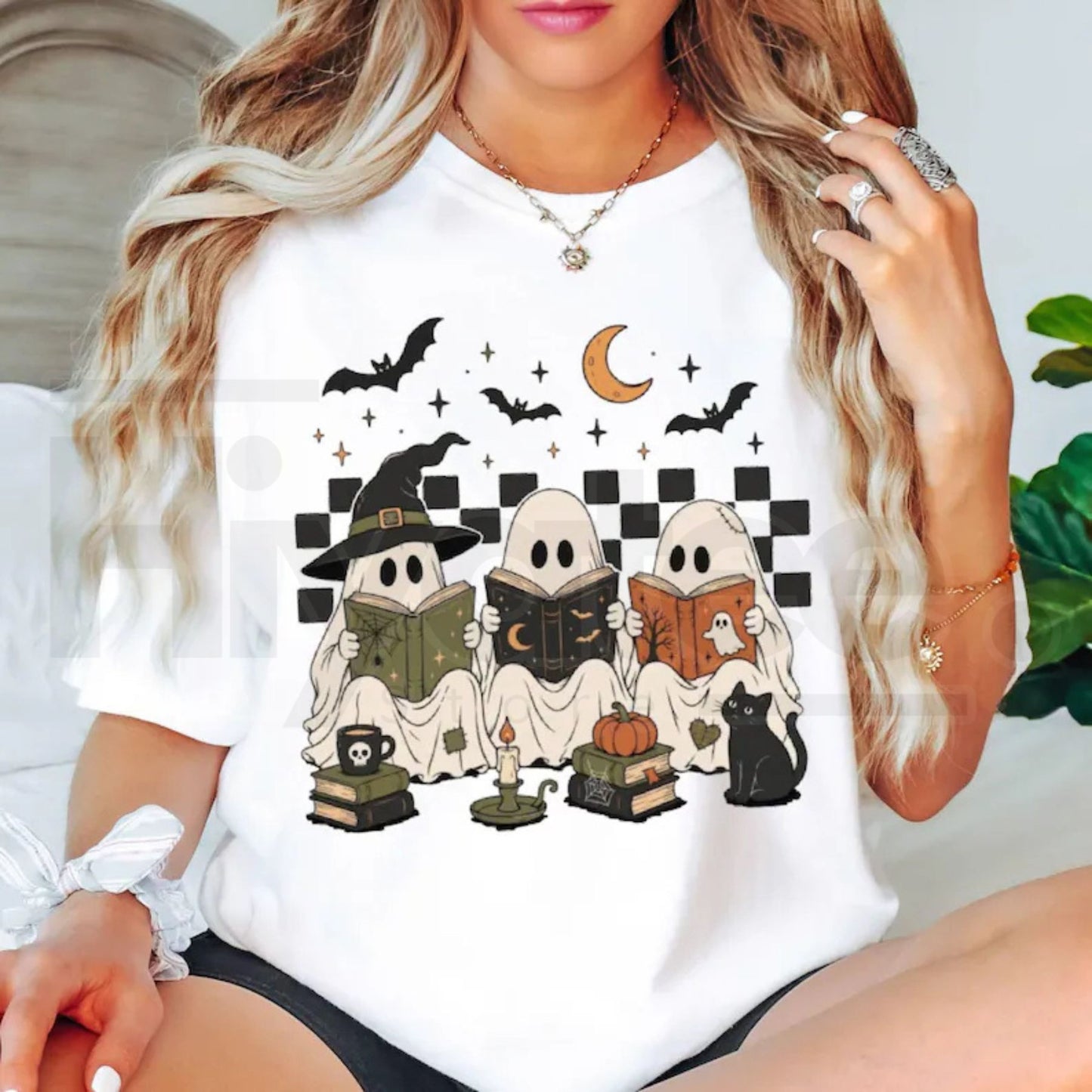 Ghost Book Reader Shirt Halloween Book Lover Spooky Season Librarian Tee