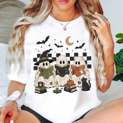 Ghost Book Reader Shirt Halloween Book Lover Spooky Season Librarian Tee