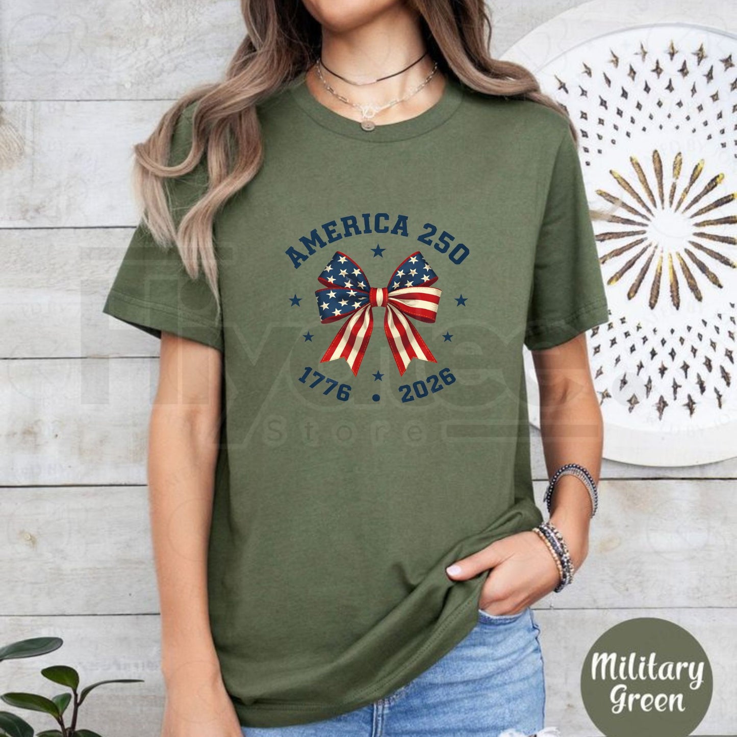 "America 250" – Stars And Stripes Bow Print Independence Day Top