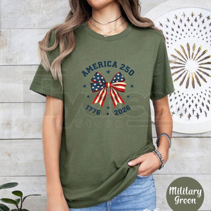 "America 250" – Stars And Stripes Bow Print Independence Day Top