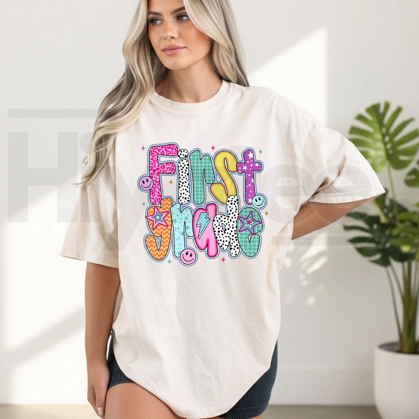 Comfort Colors Retro First Grade Smiley Face T-Shirt