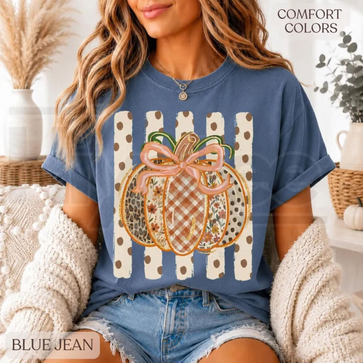 Comfort Colors Patchwork Pumpkin Preppy Fall Tee