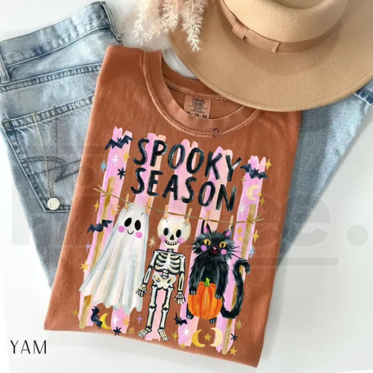 Preppy Spooky Season Shirt Coquette Skeleton Black Cat Ghost Halloween Tee
