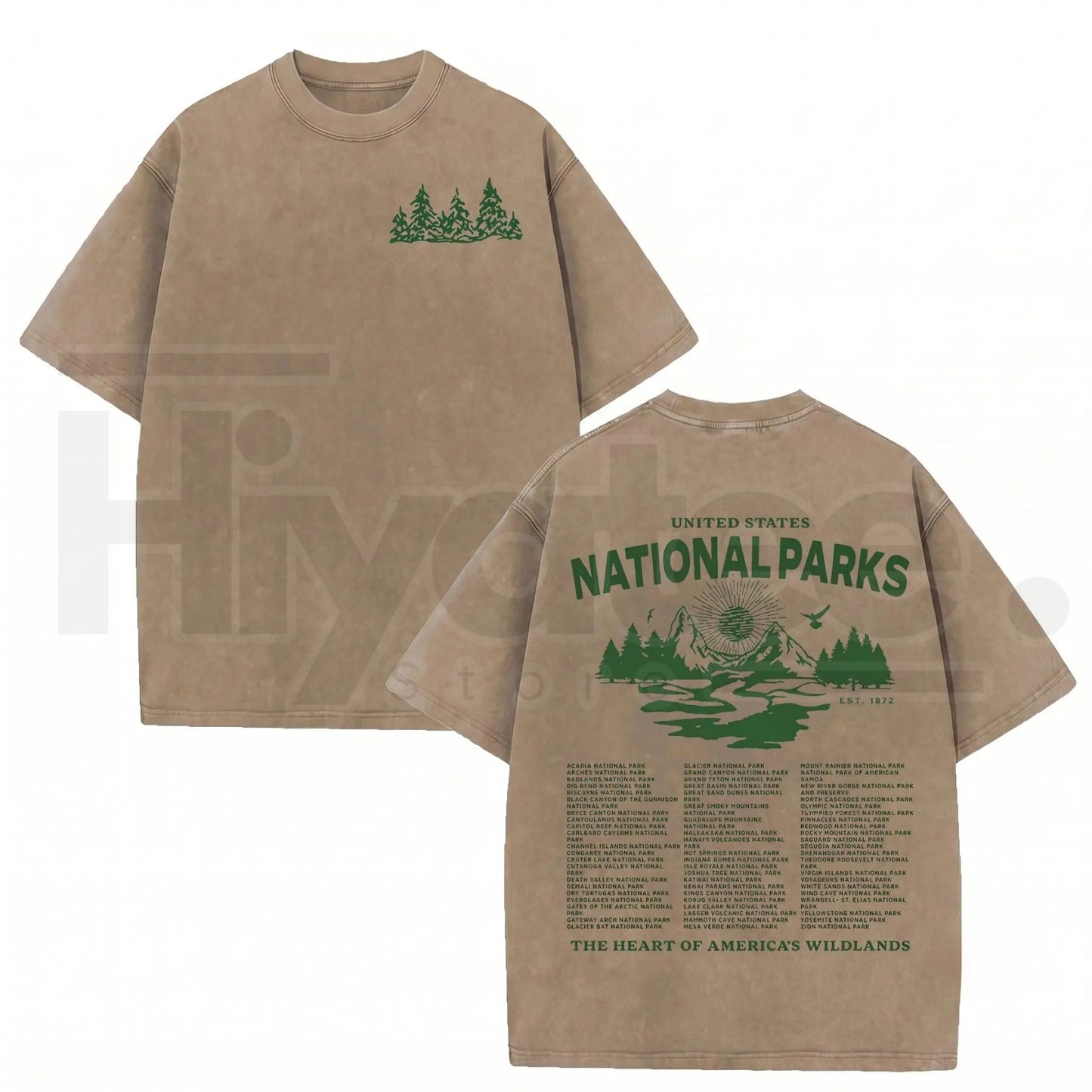 Vintage Wash National Parks Graphic Tee – Retro Nature Acid Washed Heavyweight Streetwear Shirt