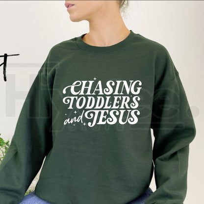 Chasing Jesus And Toddlers Sweatshirt, Christian Mom Kingdom Motherhood Graphic Pullover