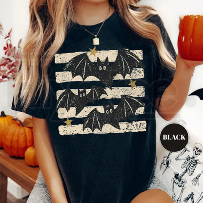 Vintage Bat Halloween T-Shirt Retro Spooky Season Boho Witchy Comfort Colors Tee
