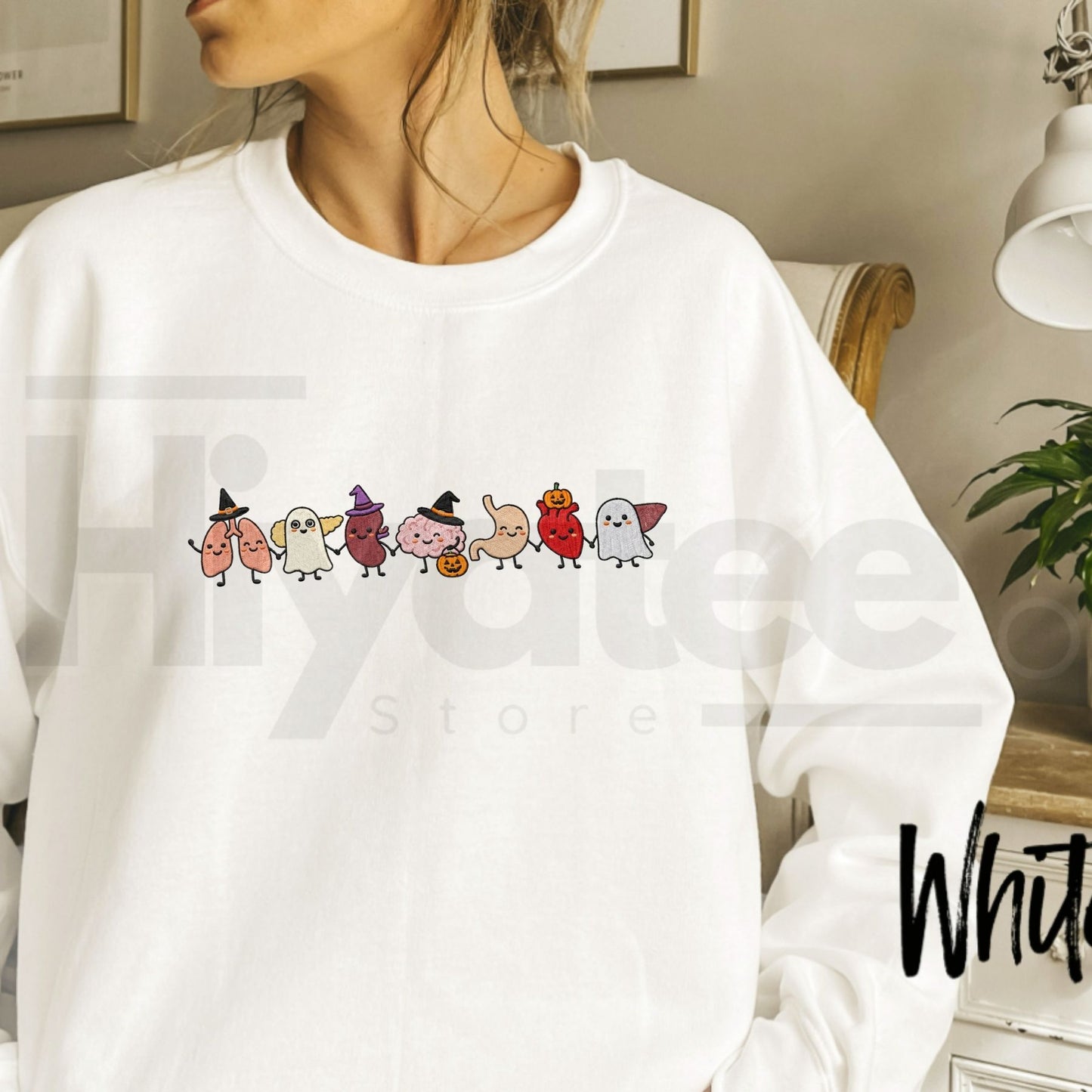 Halloween Anatomy Embroidered Sweatshirt – Spooky Season Doctor & Nurse Medical Crewneck