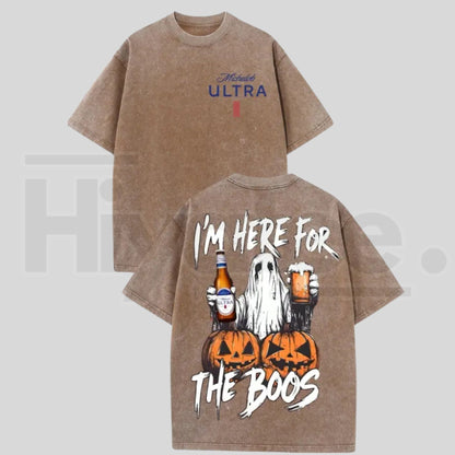 Vintage Washed Michelob Ultra Ghost "I'm Here For The Boos" Double-Sided Graphic Tee