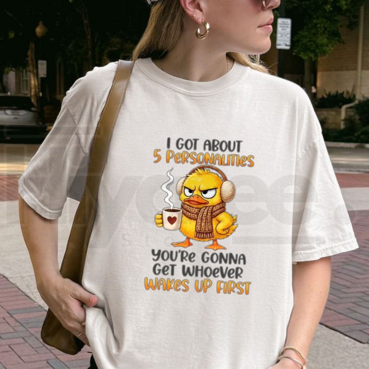5 Personalities Funny Duck T-Shirt – Morning Mood Coffee Quote Graphic Tee