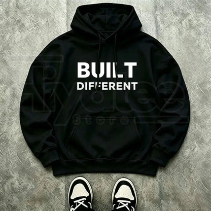 Men's "Built Different" Graphic Hoodie – Motivational Streetwear Pullover, Gym & Casual Fit