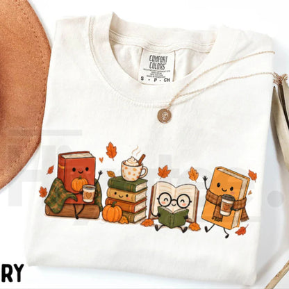 Cozy Book Lover T-Shirt Autumn Reading Coffee Pumpkin Tee