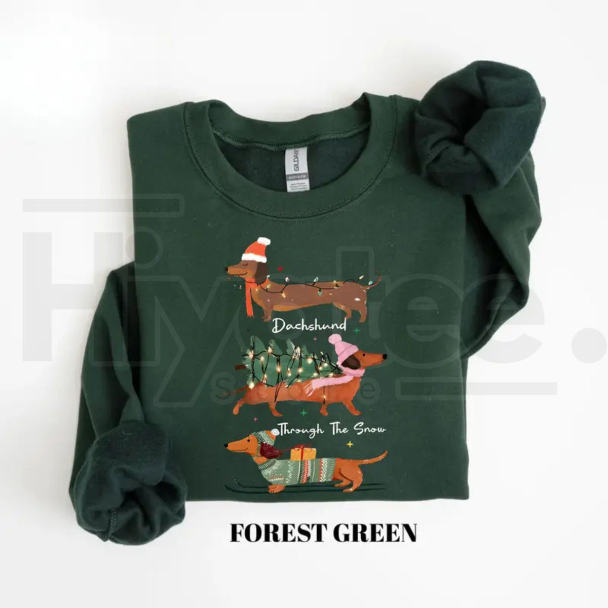 Christmas Wiener Dog Sweatshirt, Retro Dachshund Holiday Graphic Crewneck