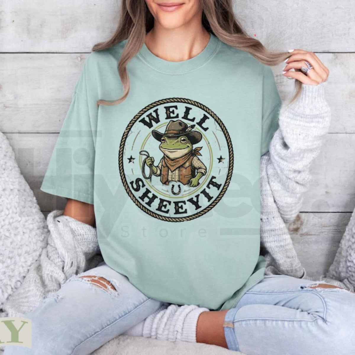 Well Sheeyit Cowboy Frog Shirt Vintage Country Western Toad Tee Funny Meme Top